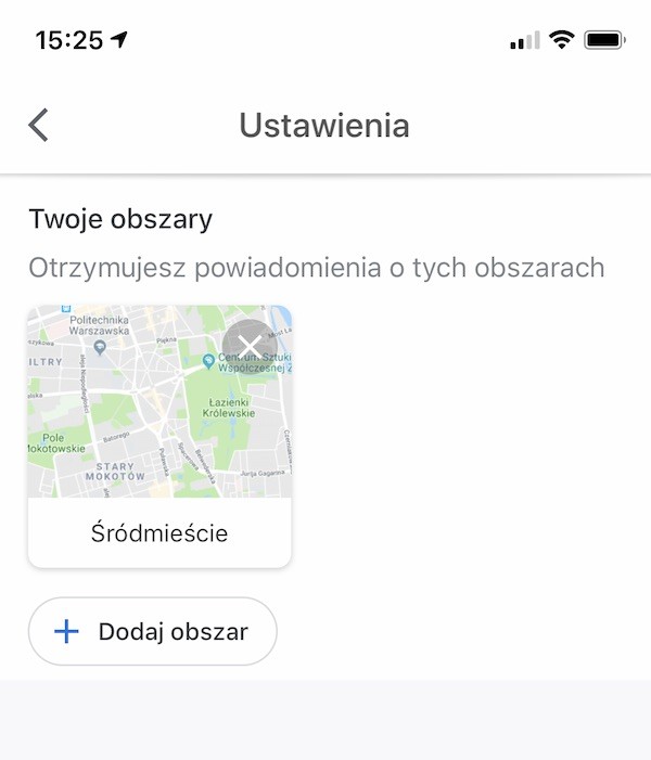 Google знает мой адрес и автоматически добавляет Śródmieście в список Варшавы, поэтому мне не пришлось делать это самому